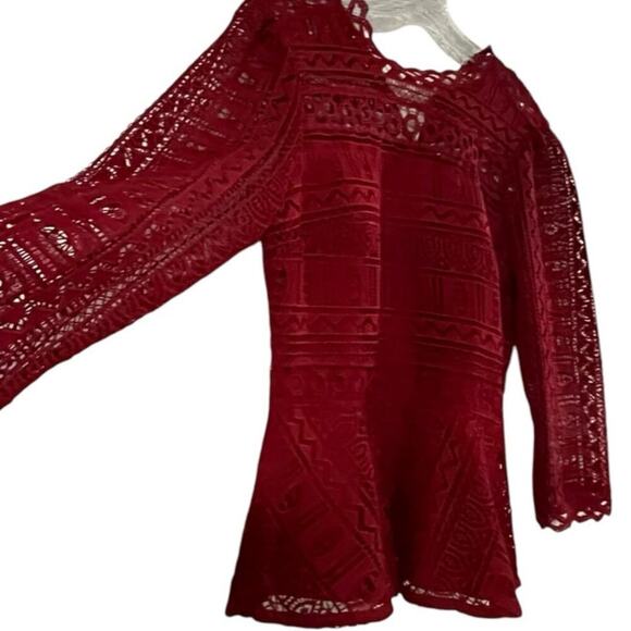 Moulinette Soeurs Anthropologie Tamera Red Lace Blouse Size 10 - Picture 9 of 14
